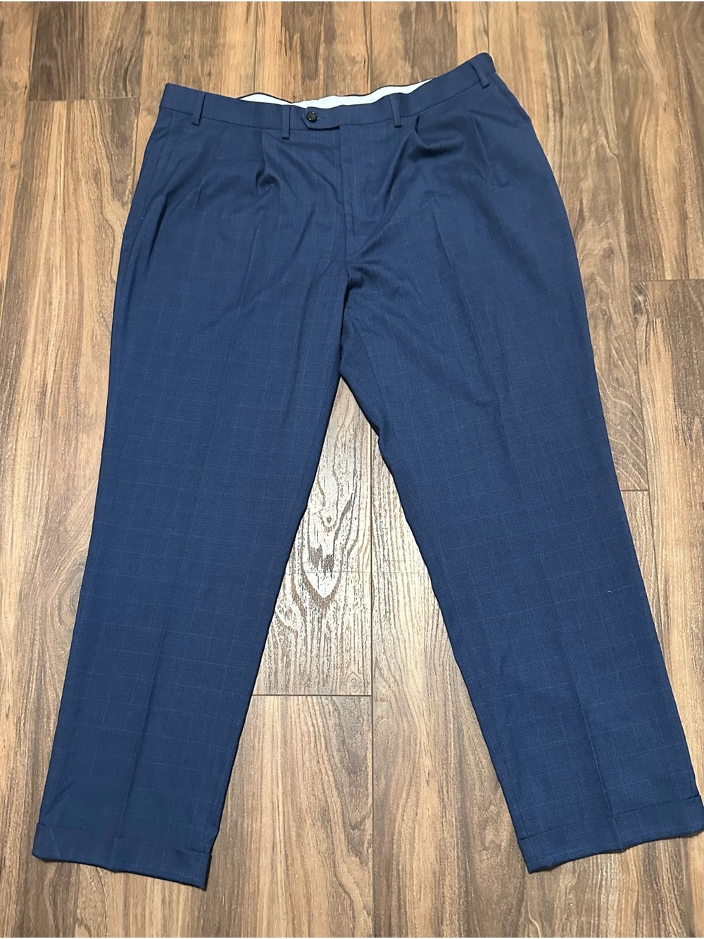 Ralph Ralph Lauren Comfort Flex Pants Mens 42 X 33 Blue Plaid Polyester Blend